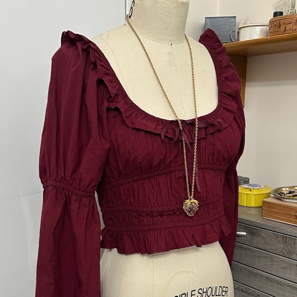American Eagle Outfitters Tops - American Eagle Outfitters Maroon Ruffle Blouse